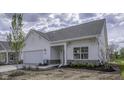 New home featuring a white exterior, attached garage, landscaped yard and tasteful stone facade accents at 16799 Imperial Ct, Fishers, IN 46040