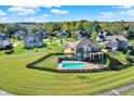 Suburban community backyard features a new pool and firepit providing an inviting space for outdoor living at 3537 Old Quarry Dr, Zionsville, IN 46077