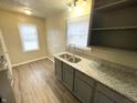 Kitchen sink with granite countertop and neutral gray cabinets at 1422 E 49Th St, Indianapolis, IN 46205