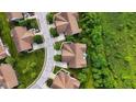 An aerial view showcasing the layout of the neighborhood with well-maintained houses, green spaces, and winding streets at 5115 Baltustrol Dr, Avon, IN 46123