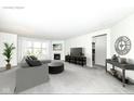 Bright living room features a cozy fireplace, plush gray sofa, and large windows for ample natural light at 936 Plunkett Ave, Westfield, IN 46074