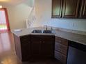 Kitchen featuring stainless steel appliances, dark cabinets, and a dual basin sink at 9808 Worthington Blvd, Fishers, IN 46038