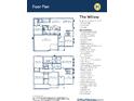 Floor plan showcasing The Willow model with four bedrooms, two-and-a-half baths, and a three-car garage at 2697 Bo W St, Plainfield, IN 46168