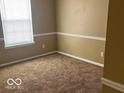 Cozy bedroom features neutral carpet, freshly painted walls and a large window at 6030 Tybalt Cir, Indianapolis, IN 46254