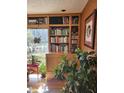 Sunlit living room featuring built-in bookcases, plants and a view to the outside at 10821 E County Road 750 N, Brownsburg, IN 46112