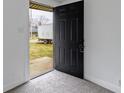 View from inside looking through an open black door onto the front yard at 1159 S Bradley Ave, Indianapolis, IN 46203