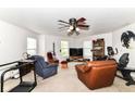 Bonus room featuring neutral walls, ceiling fan, and furniture set at 2992 Sentiment Ln, Greenwood, IN 46143