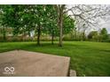 Expansive backyard with lush green lawn, mature trees, and a concrete patio, perfect for outdoor gatherings at 13813 Painter Ct, Carmel, IN 46032