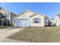 Charming single Gathering home featuring a garage, well-kept lawn, and bright, welcoming facade at 3026 Everbloom Way, Indianapolis, IN 46217