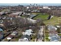 Wide aerial view capturing the city skyline, neighborhood, and community sports facilities at 2528 S New Jersey St, Indianapolis, IN 46225