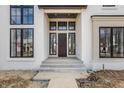 Elegant front entrance with dark trim windows and a custom wood door at 3787 Cherwell Dr, Zionsville, IN 46077
