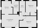 Simple floor plan shows 2 bedrooms, kitchen, living room, bathroom and laundry area at 2207 E Dudley Ave, Indianapolis, IN 46227