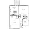 Open-concept floor plan featuring a kitchen, breakfast area, great room, flex room, and garage at 4739 E Shadowbrook Dr, Camby, IN 46113