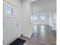 Bright foyer with a white front door, adjacent coat closet, and views of the spacious living area at 5785 Cr W 750 N, McCordsville, IN 46055