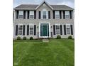 Attractive exterior with a lush lawn, contrasting shutters, and a vibrant green front door at 6816 Russett Dr, Plainfield, IN 46168