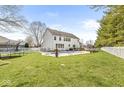 Expansive backyard featuring a swimming pool, trampoline, and a white picket fence at 3998 Jonathan Rdg, Columbus, IN 47201