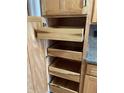 Kitchen pantry cabinet features pull-out shelves for easy storage and accessibility of cookware at 1054 Carters Grove, Indianapolis, IN 46260