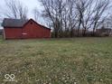 A view of the expansive, but overgrown backyard, behind a dilapidated red house at 1724 Sheldon St, Indianapolis, IN 46218