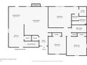 Layout of main level showcasing living room, bedrooms, bathrooms, kitchen, dining room, closets and stairs at 10610 Stillcreek Dr, Indianapolis, IN 46239