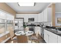 Eat-in kitchen features white cabinets, stainless steel appliances, and granite countertops at 907 Junction Pl # 41907, Indianapolis, IN 46220