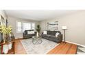Comfortable living room featuring stylish gray sofas, decorative rug, and ample natural light at 5849 Brouse Ave, Indianapolis, IN 46220