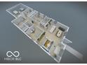 Detailed 3D floor plan showcasing the layout of the home, including bedrooms, kitchen, and living spaces at 2362 English Ave, Indianapolis, IN 46201