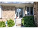 Welcoming front entrance with decorative glass door, brick accents, and meticulously landscaped greenery at 3334 Eden Village Pl, Carmel, IN 46033
