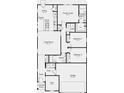 Layout displaying a primary suite, modern kitchen, great room, flex room, and an attached two-car garage at 4712 E Shadowbrook Dr, Camby, IN 46113