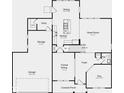 An open-concept floor plan featuring a kitchen, dining room, great room, flex room and covered porch at 6869 W Buck Stone Dr, McCordsville, IN 46055