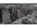 Bird's-eye view of a historic brick building with surrounding cityscape and parking at 350 N Meridian St # 610, Indianapolis, IN 46204