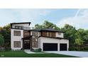 Stunning modern two-story home featuring sleek lines, a rooftop terrace, and a spacious three-car garage at 10990 Brooks School Rd, Fishers, IN 46037