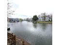 Scenic water view showcasing the tranquil lake surrounded by picturesque homes and lush greenery at 3259 Eddy Ct, Indianapolis, IN 46214