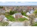 Aerial view showcasing a charming home with a pool in a Gathering-friendly neighborhood at 8414 Anchorage Ct, Indianapolis, IN 46236