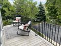 Comfortable seating area on deck overlooking green scenery through black metal railing at 6379 Fairfield St, Whitestown, IN 46075