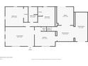 Layout of the first floor showcasing bedrooms, bathroom, living areas, and kitchen at 7609 Camby Rd, Indianapolis, IN 46113