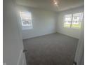 Bright bedroom with carpet floors and two windows allowing plenty of natural light at 8727 Duncan St, Fortville, IN 46040