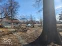 Large backyard with mature trees and a detached garage at the back of the property at 3844 Esquire Ct, Indianapolis, IN 46226