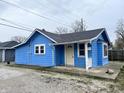 Inviting single-story home featuring blue siding and an entryway porch at 1047 N Concord St, Indianapolis, IN 46222