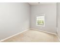 An empty bedroom with a neutral carpet, light gray walls, and a window with natural light at 18009 Sun Ridge Cir, Noblesville, IN 46062