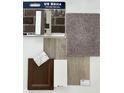 Displayed are samples of materials, including cabinet doors, carpet, tile, vinyl flooring, brick, and paint swatches at 4774 E Summerfield Dr, Camby, IN 46113