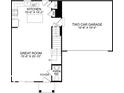 Layout of first floor showcasing open concept kitchen, great room, garage, foyer and powder room at 7167 Finley Creek Dr, Whitestown, IN 46075