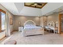 Bright and airy main bedroom with a tray ceiling, carpet flooring, and furniture at 8095 Christopher Ct, Avon, IN 46123