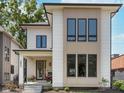 New construction home with white siding, black trim and a covered front porch at 1822 Central Ave, Indianapolis, IN 46202