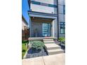 Charming home entrance featuring a modern blue door, concrete steps, and black rock landscaping at 8740 Morgan Dr, Fishers, IN 46038