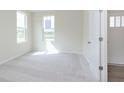 Bright bedroom with neutral carpet, natural light from two windows, and a stylish interior door at 827 Allandale Ave, Westfield, IN 46074