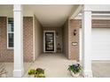 Charming front porch with brick pillars, flower pots, and a welcoming front door at 12914 Shiraz Ln, Fishers, IN 46037