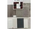 Selection of stylish finishes and materials for a modern home design, including brick, carpet, and tile samples at 15970 Meadow Frost Ct, Fishers, IN 46037