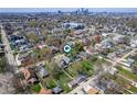 Aerial view showcasing the property's location in a vibrant neighborhood, close to Fountain Square, with city views at 1217 Evison St, Indianapolis, IN 46203