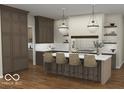 A modern kitchen with an island, pendant lighting, and sleek countertops at 8083 Easton Ln, Zionsville, IN 46077