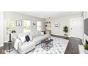 Stylish living room with a comfortable sofa, modern decor, and natural light from the windows at 10362 Delphi Ct, Fishers, IN 46038